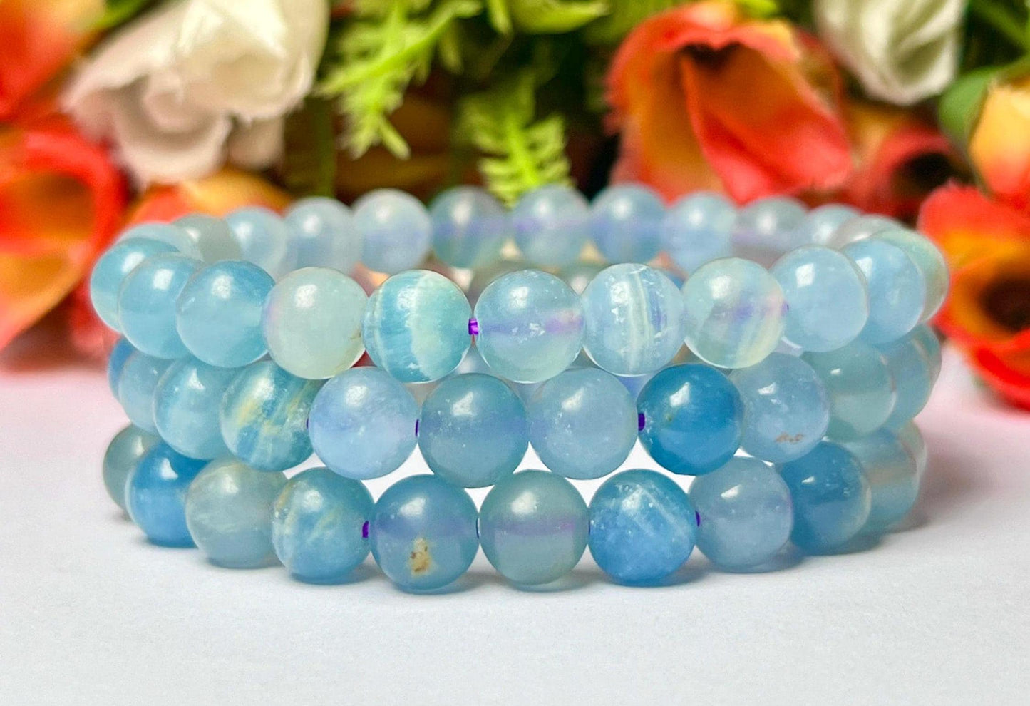 Aquatine Calcite Stone Bracelet l Stretchable Bracelet l Unisex Bracelet l 8 MM Bracelet AAAAA +++++