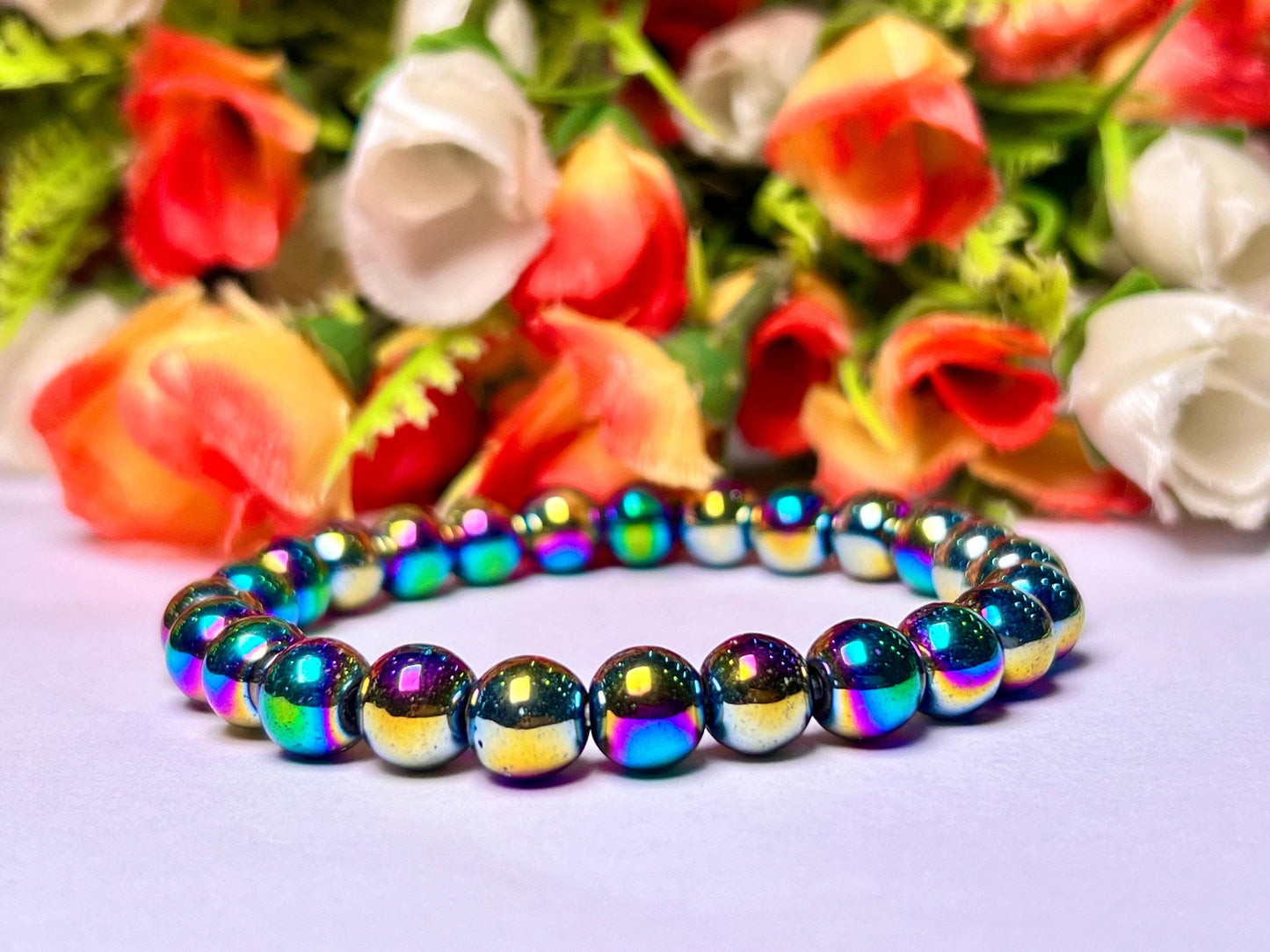 Titanium Aura Quartz Stone Bracelet l Stretchable Bracelet l Unisex Bracelet l 8 MM Bracelet