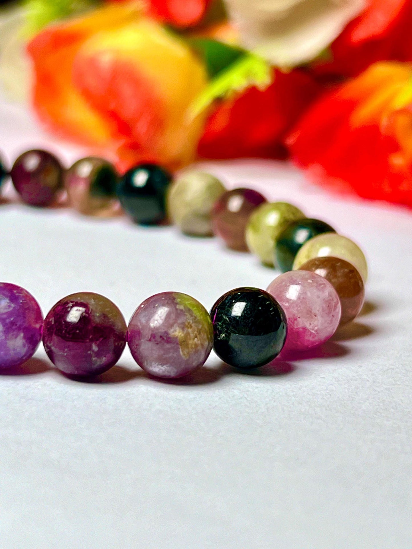 Watermelon Tourmaline Stone Bracelet l Stretchable Bracelet l Unisex Bracelet l 8 MM Bracelet