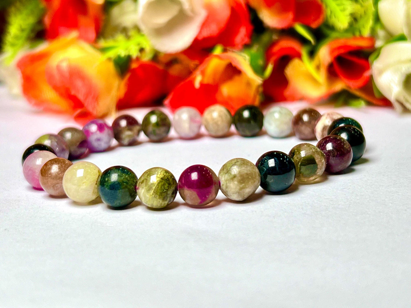 Watermelon Tourmaline Stone Bracelet l Stretchable Bracelet l Unisex Bracelet l 8 MM Bracelet