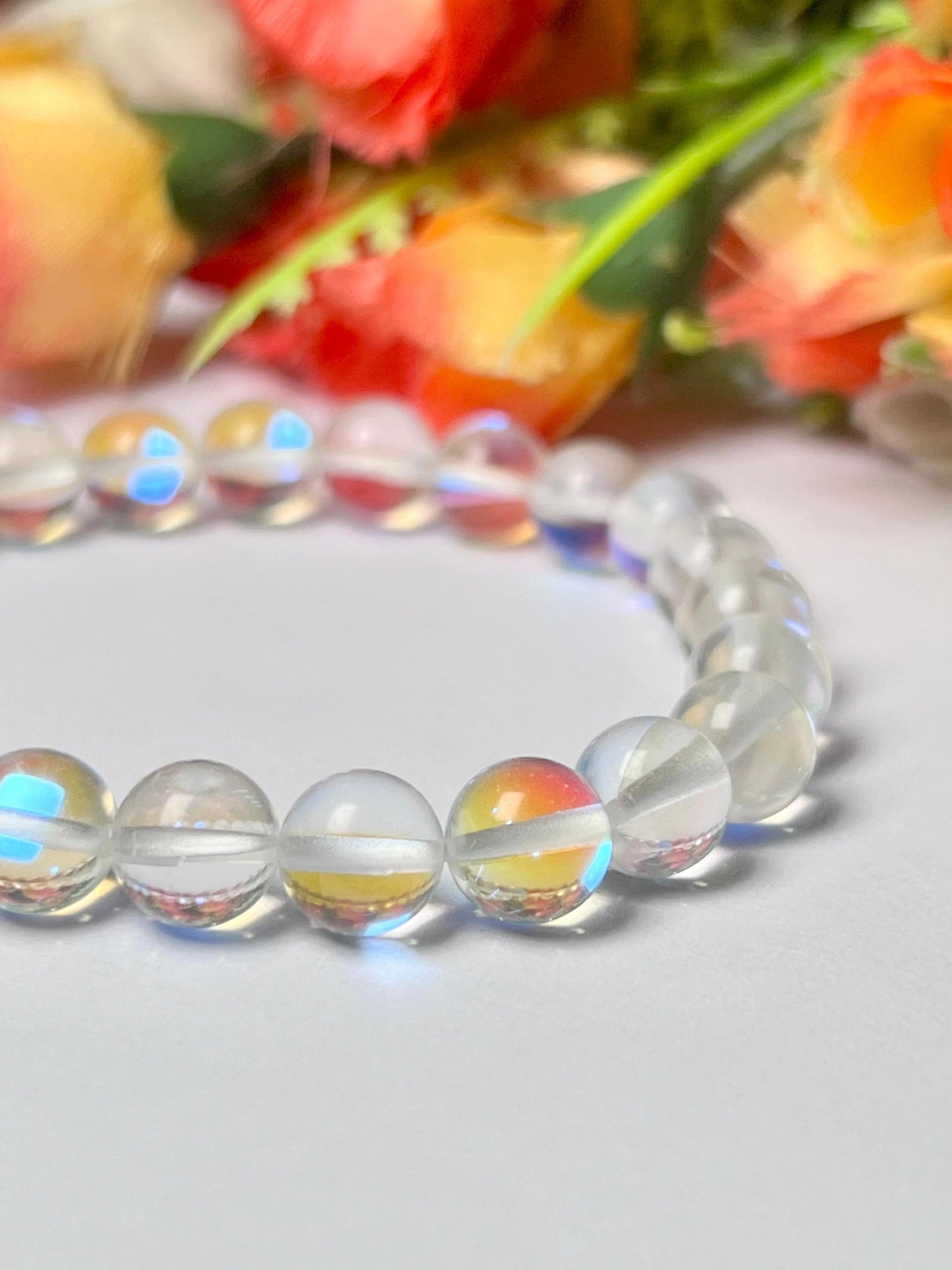 Angel Aura Quartz Stone Bracelet l Stretchable Bracelet l Unisex Bracelet l 8 MM Bracelet