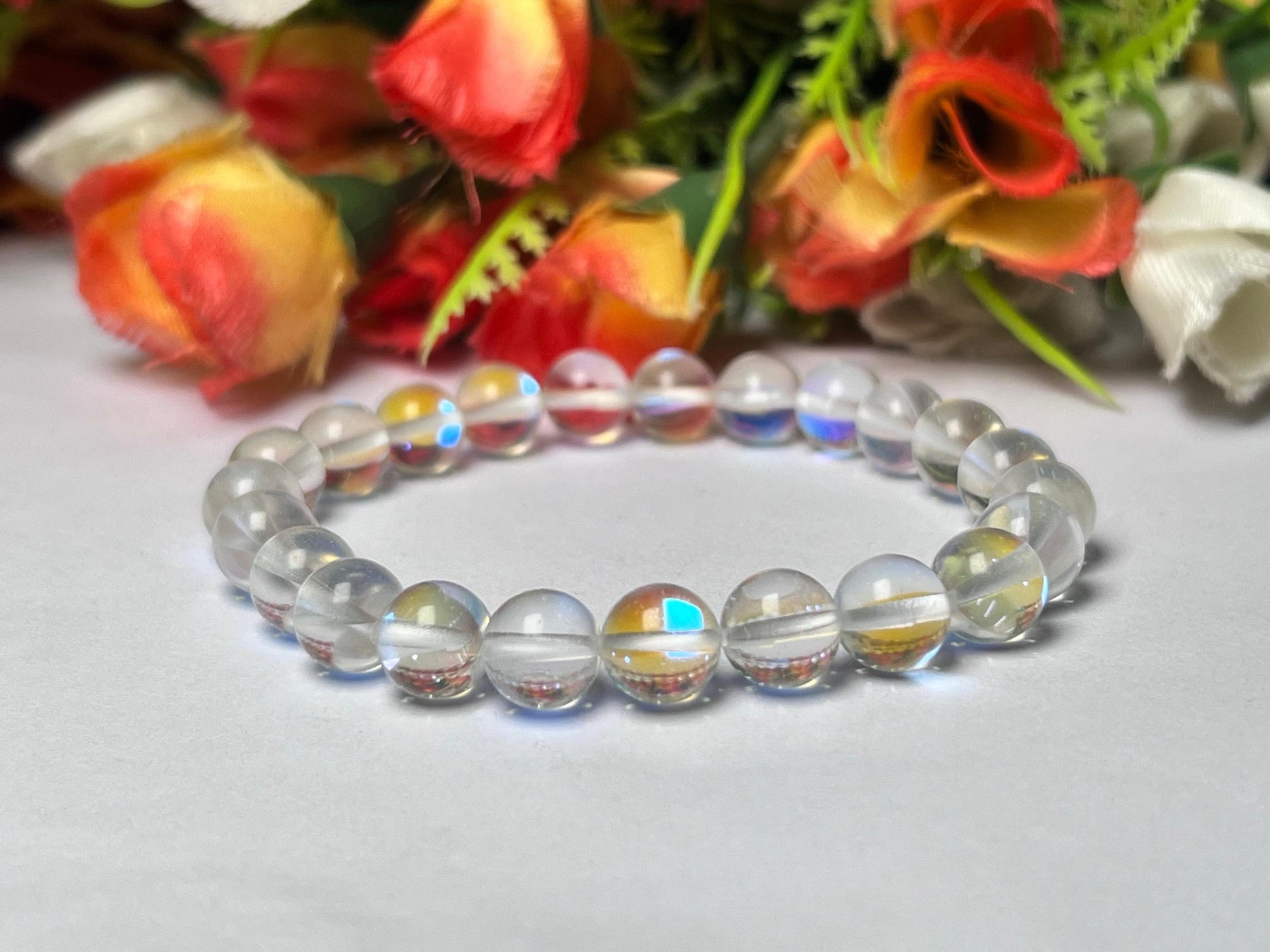 Angel Aura Quartz Stone Bracelet l Stretchable Bracelet l Unisex Bracelet l 8 MM Bracelet