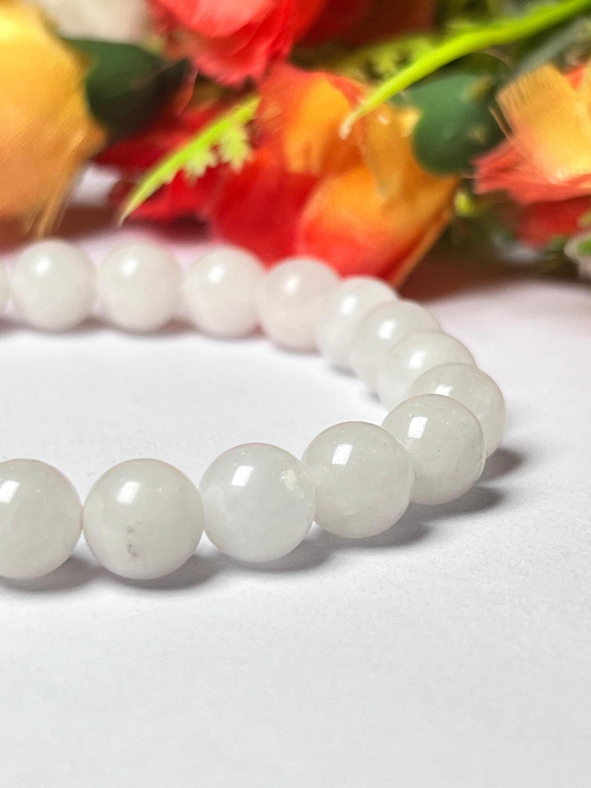 White Barite Stone Bracelet l Stretchable Bracelet l Unisex Bracelet l 8 MM Bracelet