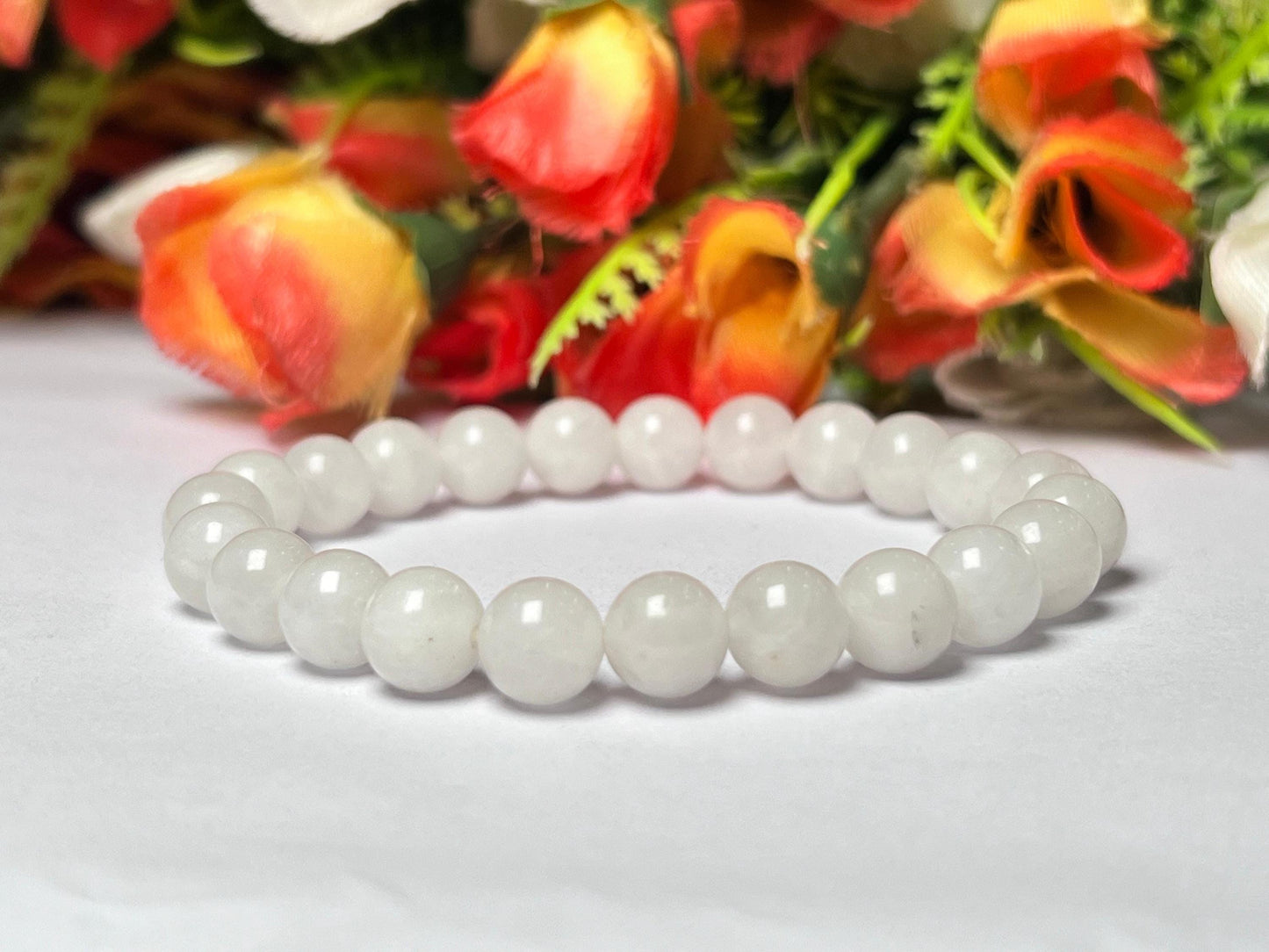 White Barite Stone Bracelet l Stretchable Bracelet l Unisex Bracelet l 8 MM Bracelet