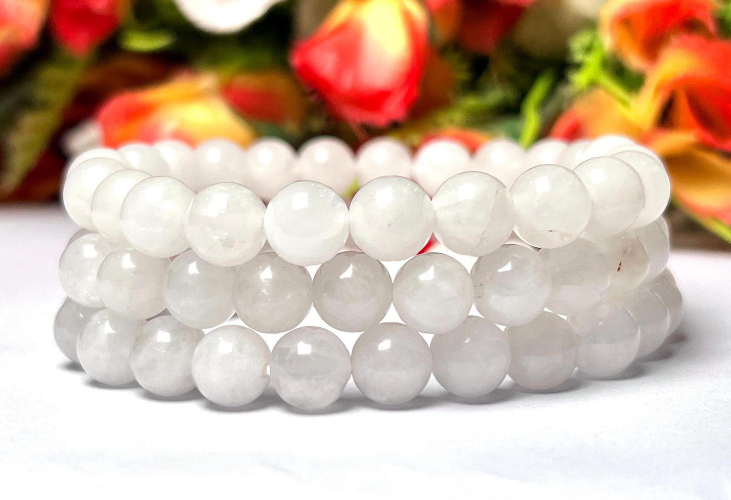 White Barite Stone Bracelet l Stretchable Bracelet l Unisex Bracelet l 8 MM Bracelet