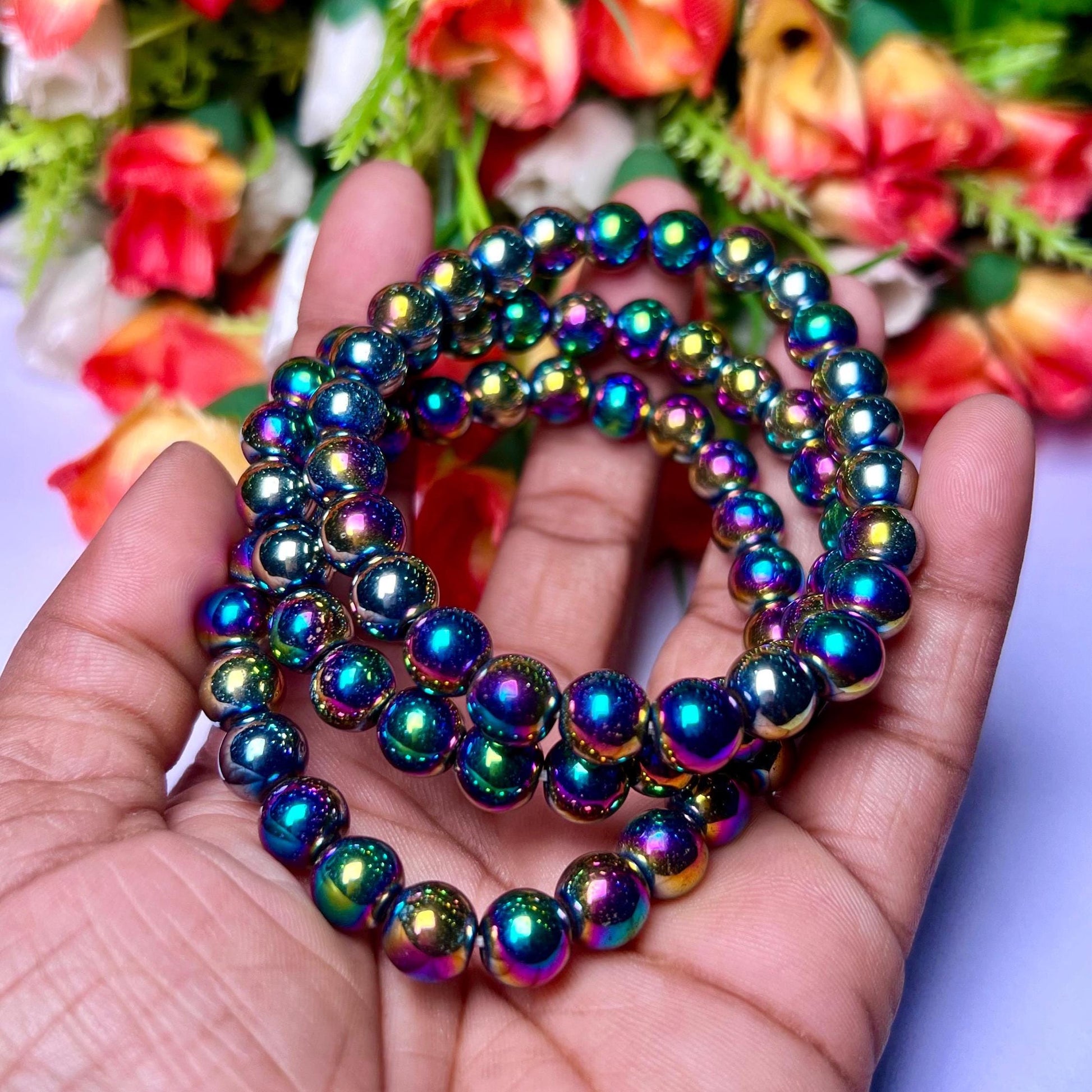 Titanium Aura Quartz Stone Bracelet l Stretchable Bracelet l Unisex Bracelet l 8 MM Bracelet