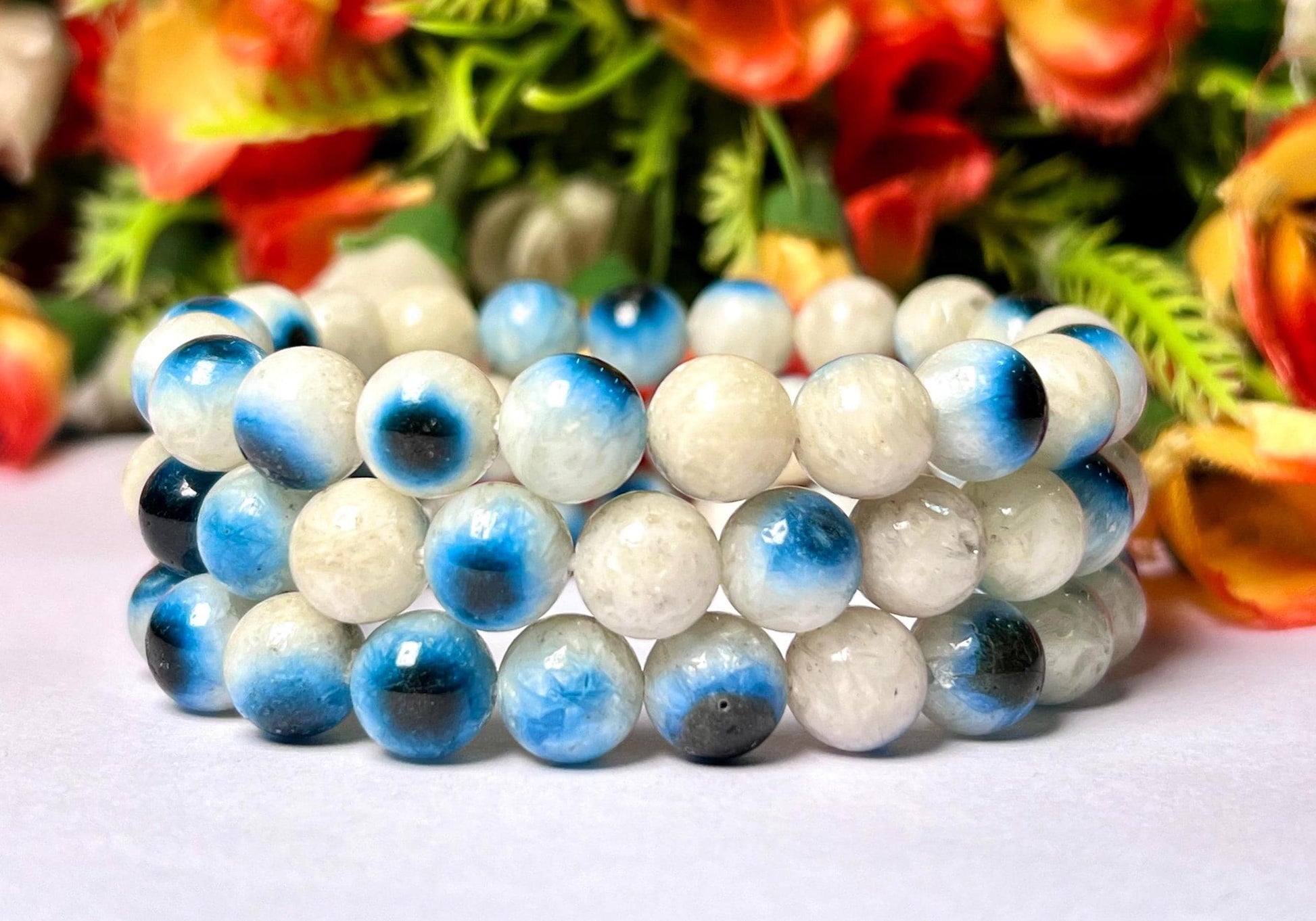 Blue Ice Nakaurite Stone Bracelet l Stretchable Bracelet l Unisex Bracelet l 9 MM Bracelet