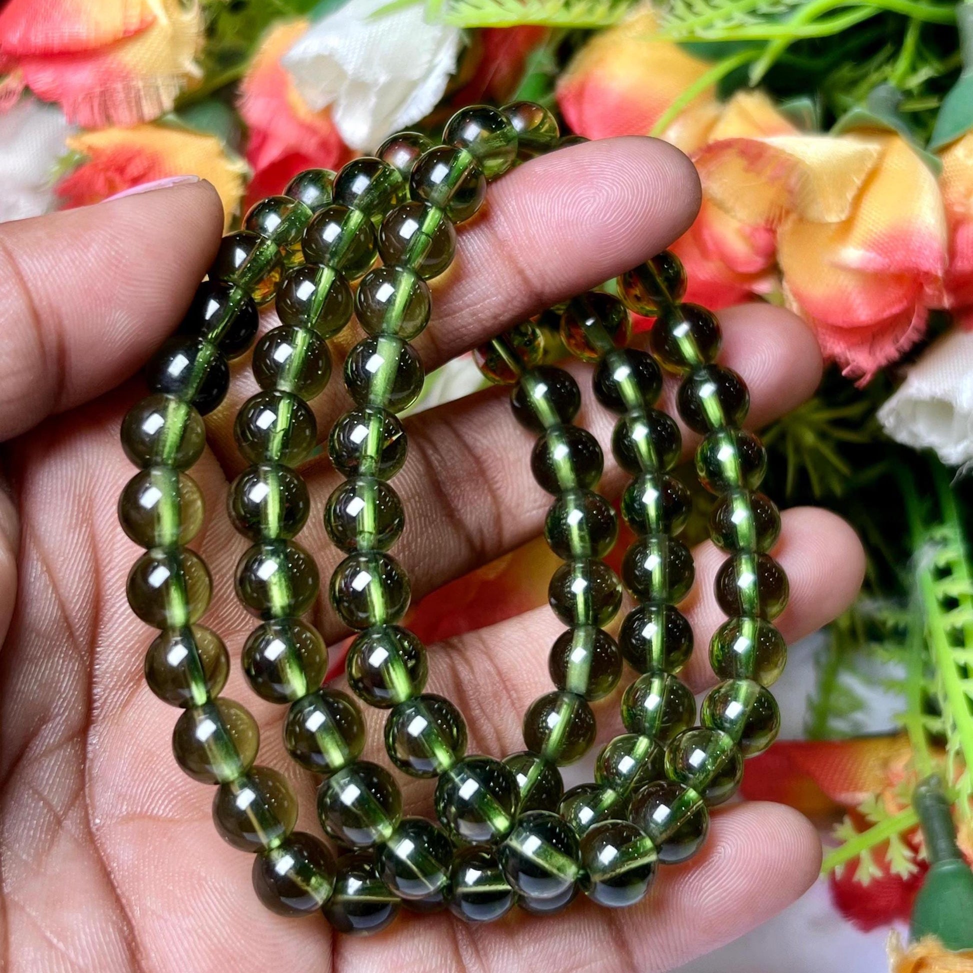 Czech Republic Moldavite Stone Bracelet l Stretchable Bracelet l Unisex Bracelet l 7 MM Bracelet