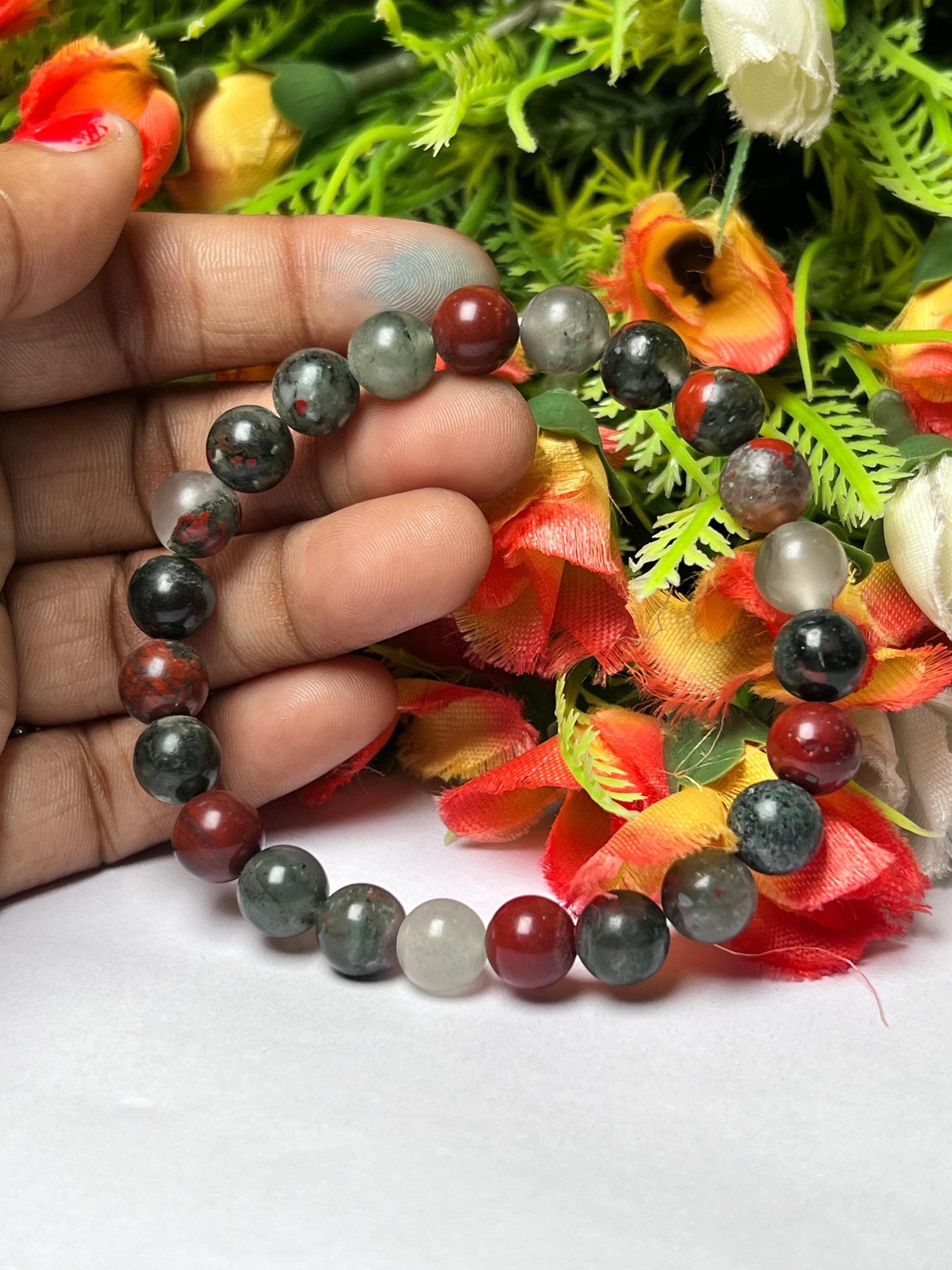 African Blood Stone Bracelet l Stretchable Bracelet l Unisex Bracelet l 8 MM Bracelet