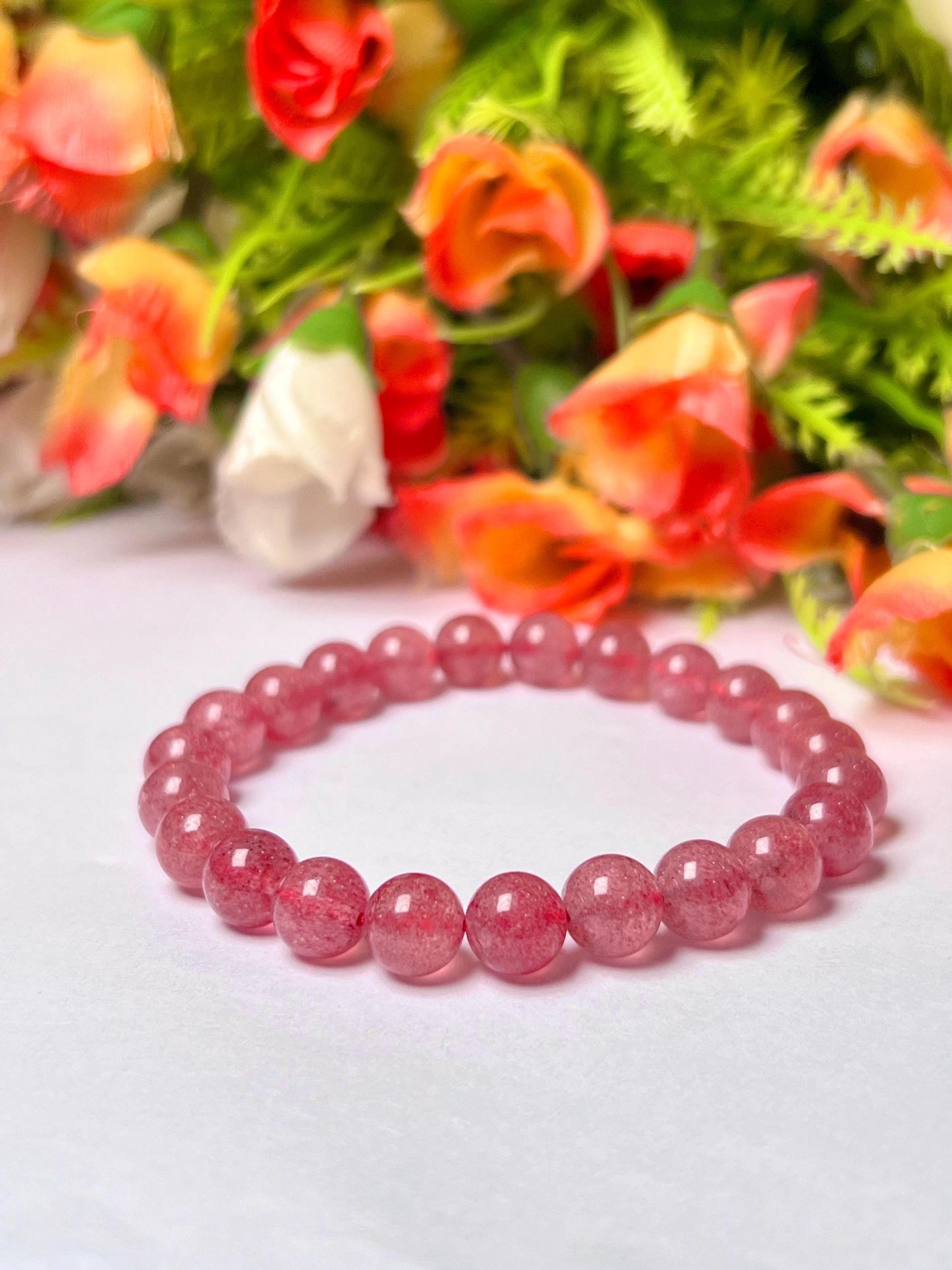 Strawberry Quartz Stone Bracelet l Stretchable Bracelet l Unisex Bracelet l 8 MM Bracelet