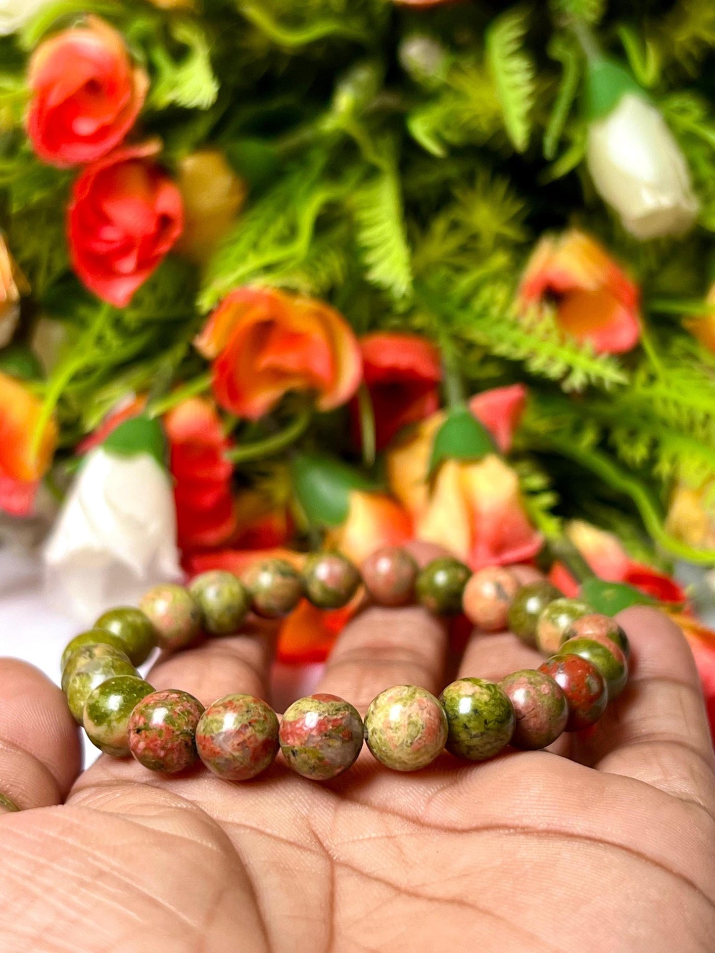 Unakite Stone Bracelet l Stretchable Bracelet l Unisex Bracelet l 8 MM Bracelet