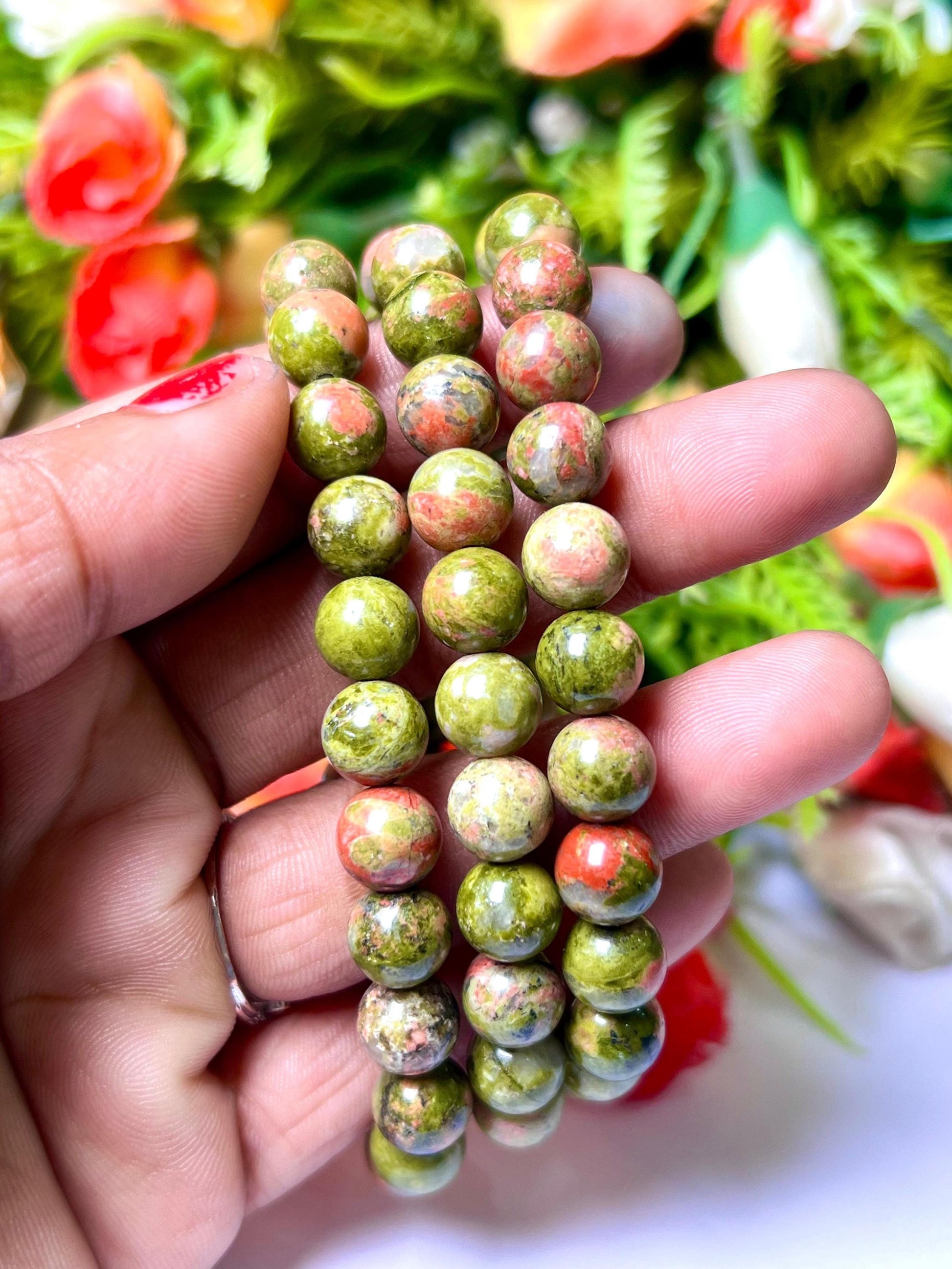 Unakite Stone Bracelet l Stretchable Bracelet l Unisex Bracelet l 8 MM Bracelet