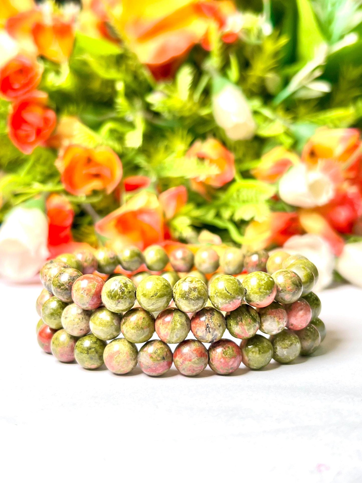 Unakite Stone Bracelet l Stretchable Bracelet l Unisex Bracelet l 8 MM Bracelet