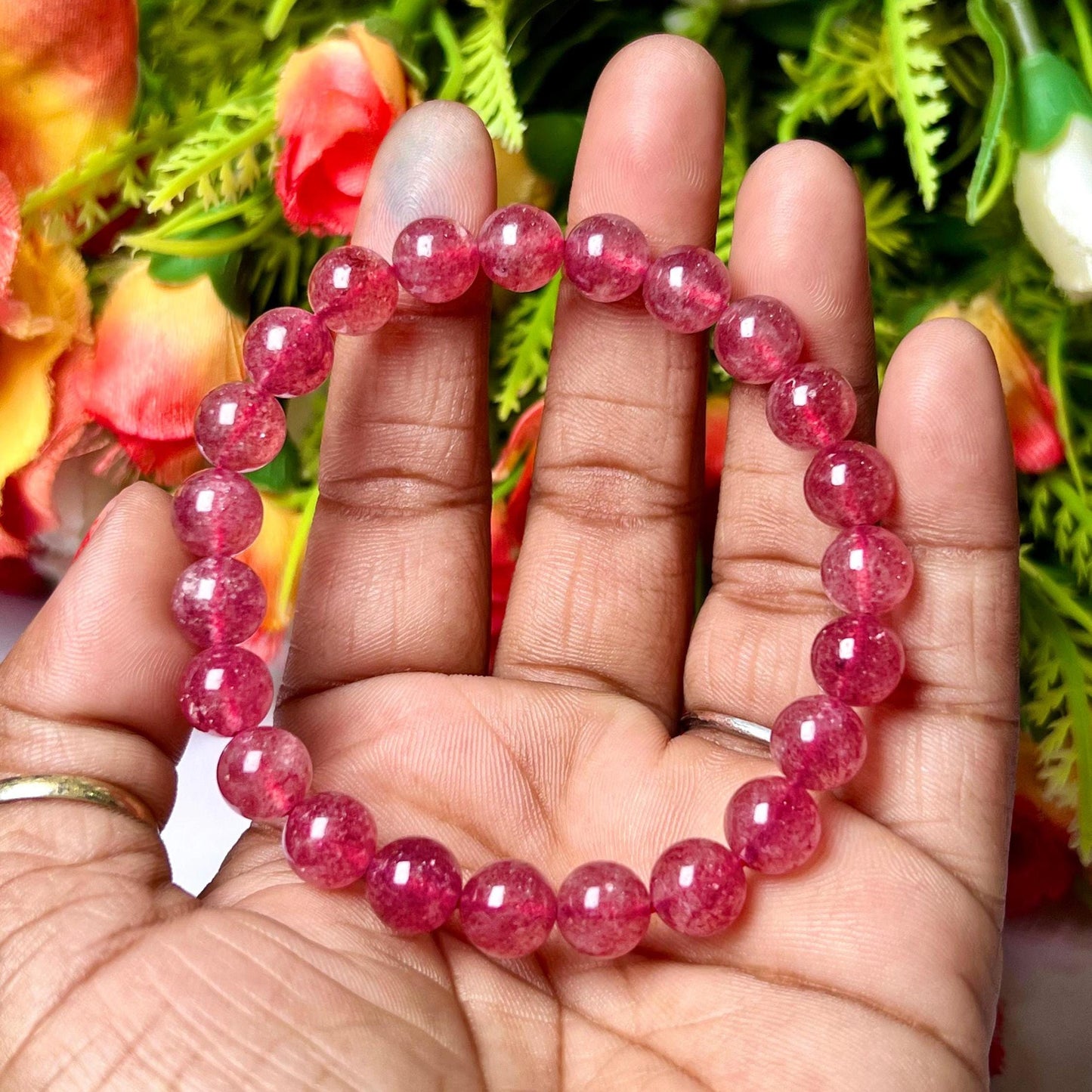 Strawberry Quartz Stone Bracelet l Stretchable Bracelet l Unisex Bracelet l 8 MM Bracelet