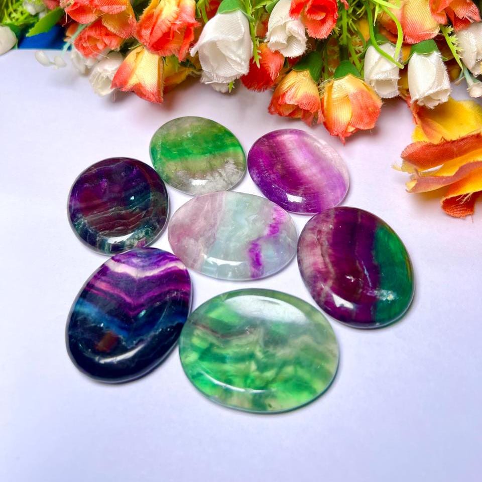 Multi Rainbow Fluorite Stone Worry Stone – Crystal Worry Stone – Pocket Stone – Healing Crystal - 4cmx3cm Thumb Stone One (1) Piece