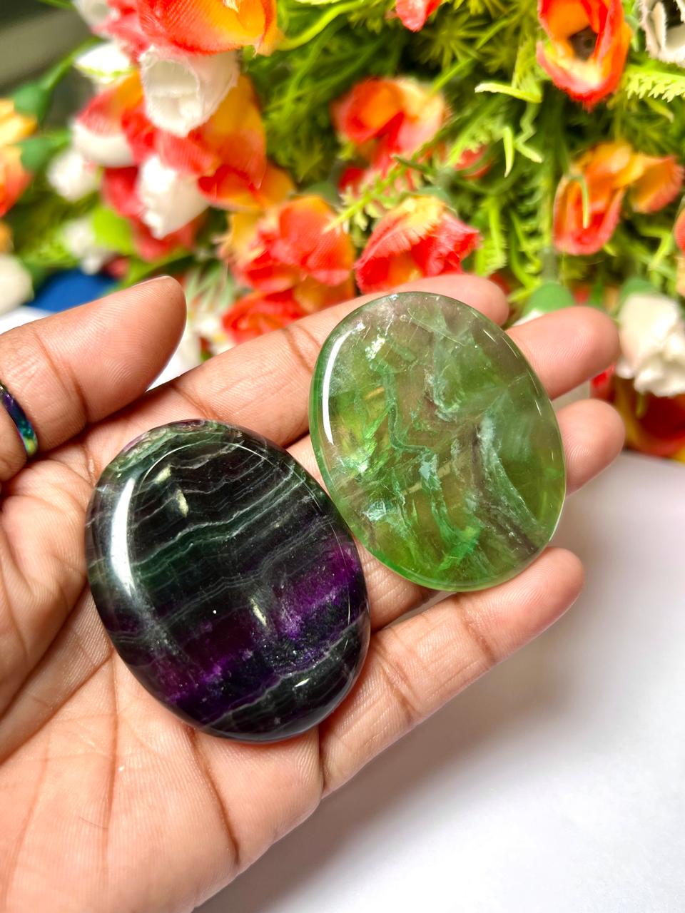 Multi Rainbow Fluorite Stone Worry Stone – Crystal Worry Stone – Pocket Stone – Healing Crystal - 4cmx3cm Thumb Stone One (1) Piece