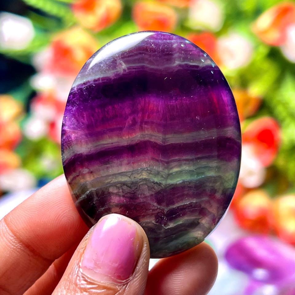 Multi Rainbow Fluorite Stone Worry Stone – Crystal Worry Stone – Pocket Stone – Healing Crystal - 4cmx3cm Thumb Stone One (1) Piece