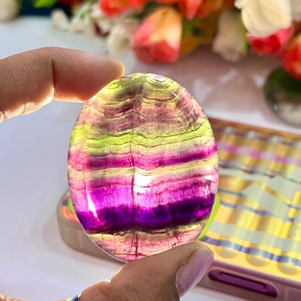 Multi Rainbow Fluorite Stone Worry Stone – Crystal Worry Stone – Pocket Stone – Healing Crystal - 4cmx3cm Thumb Stone One (1) Piece