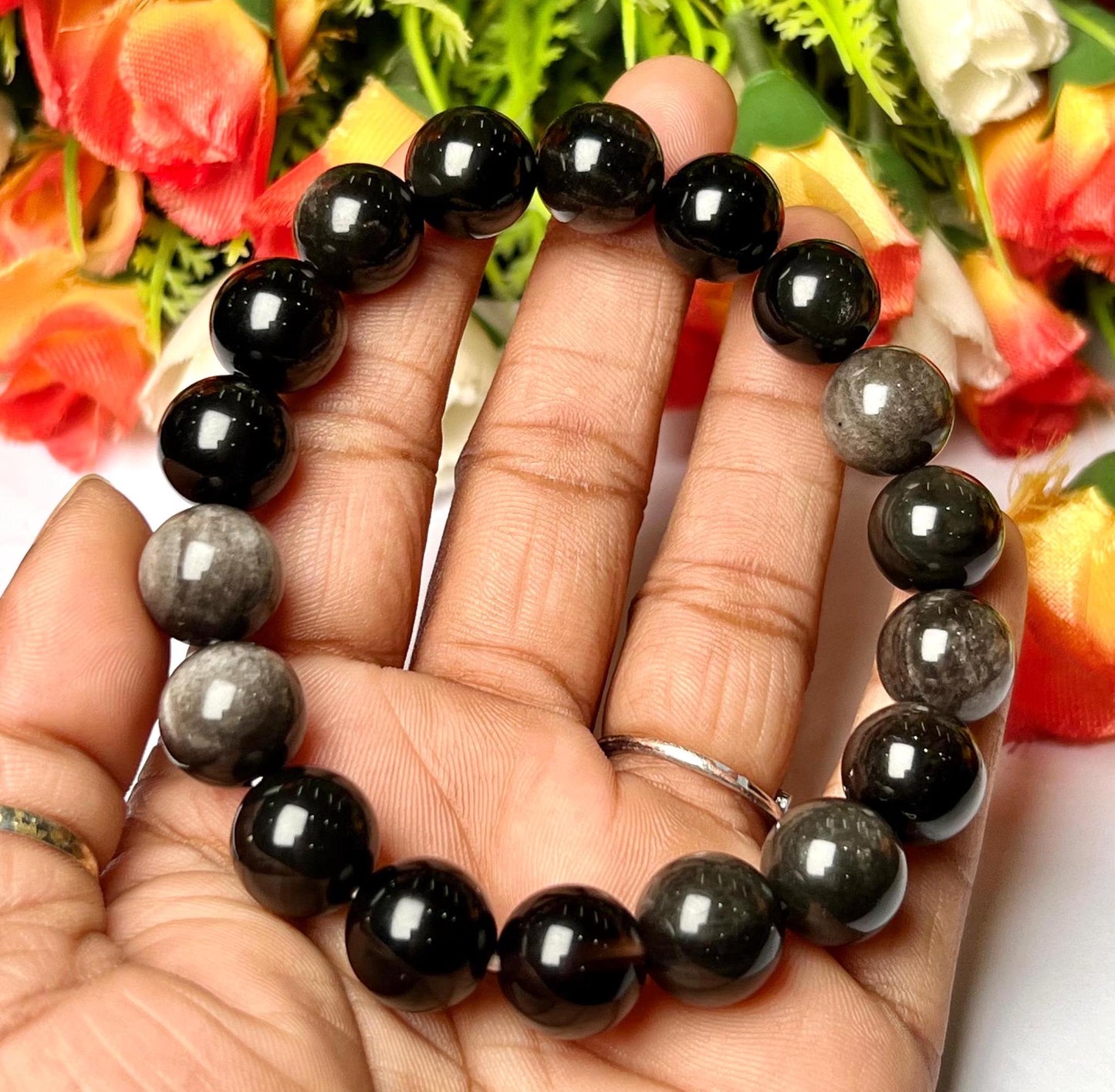 Men's 12 MM Apache Tear Stone Bracelet| Jewelry for Men