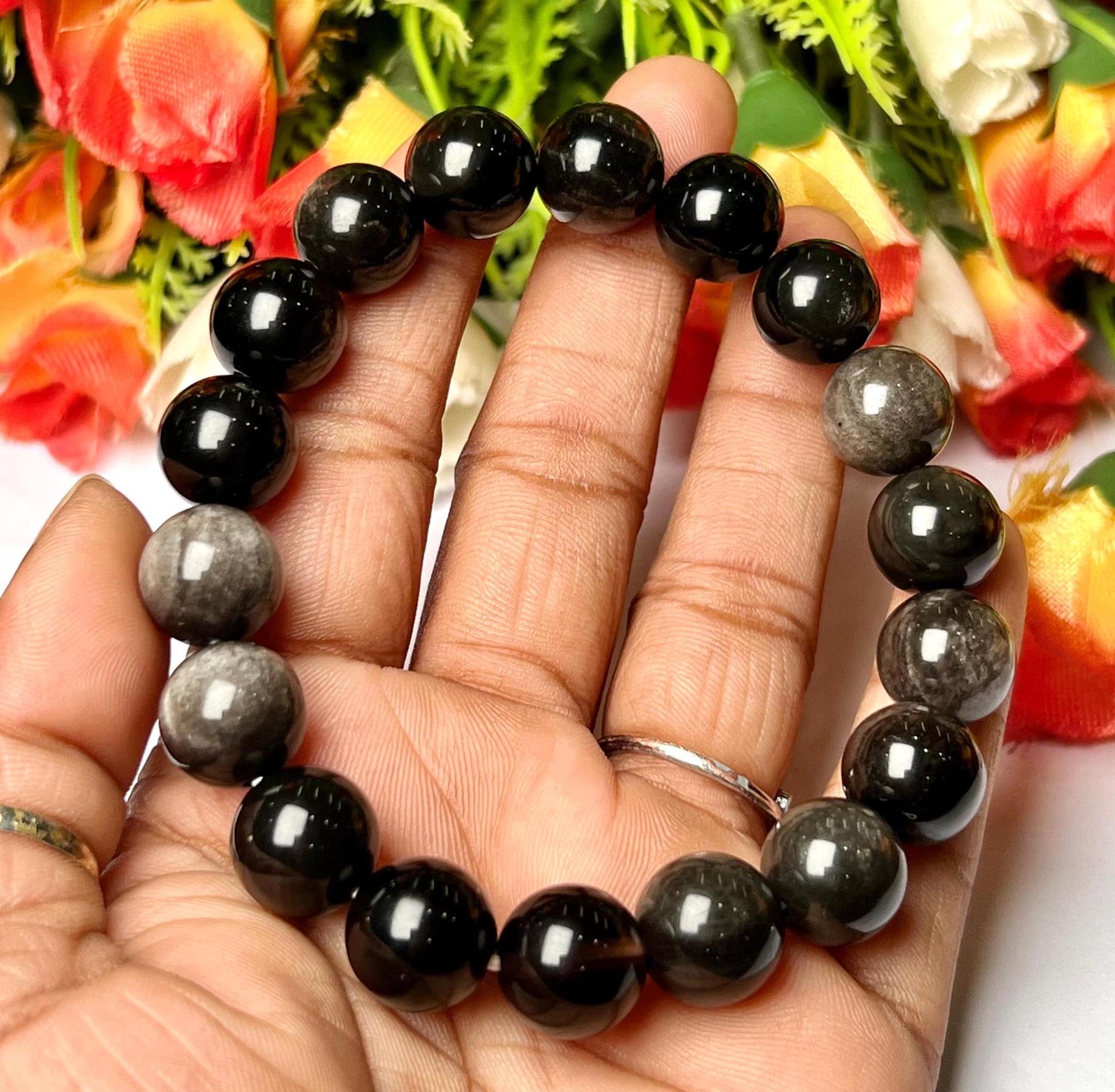 Men's 12 MM Apache Tear Stone Bracelet| Jewelry for Men