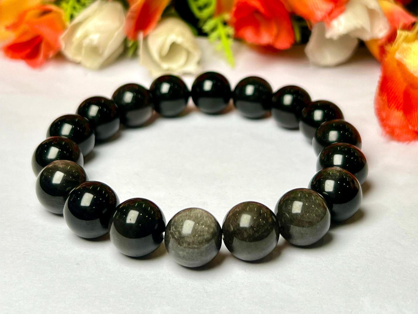 Men's 12 MM Apache Tear Stone Bracelet| Jewelry for Men