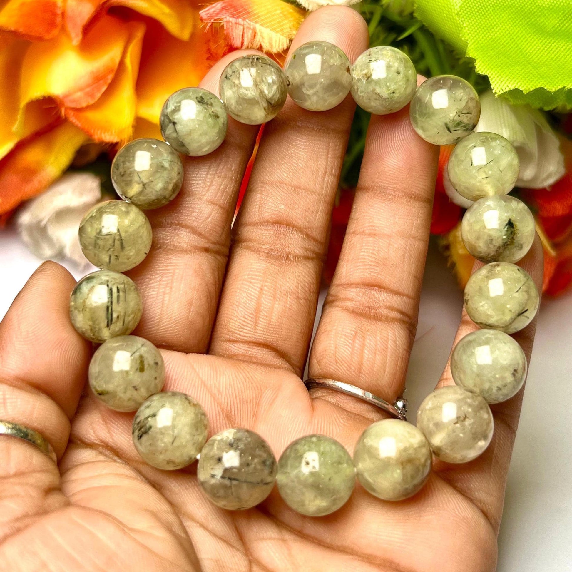 Men's 12 MM Prehnite stone Stone Bracelet| Jewelry for Men