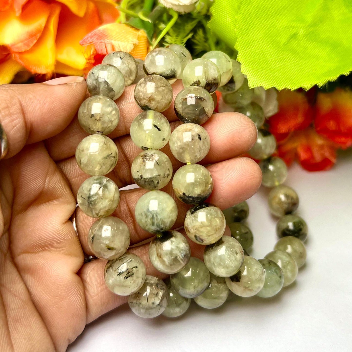 Men's 12 MM Prehnite stone Stone Bracelet| Jewelry for Men