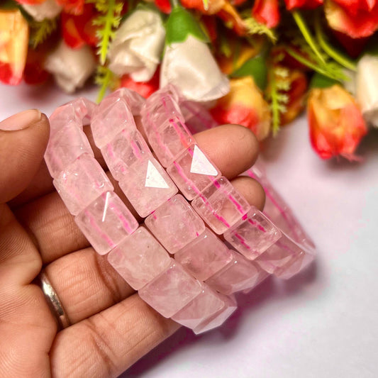 Rose Quartz Stone Pyramid Shape 10 MM Bracelet