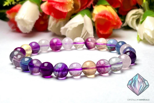 Rainbow Fluorite Stone Bracelet l Stretchable Bracelet l Unisex Bracelet l 8 MM Bracelet