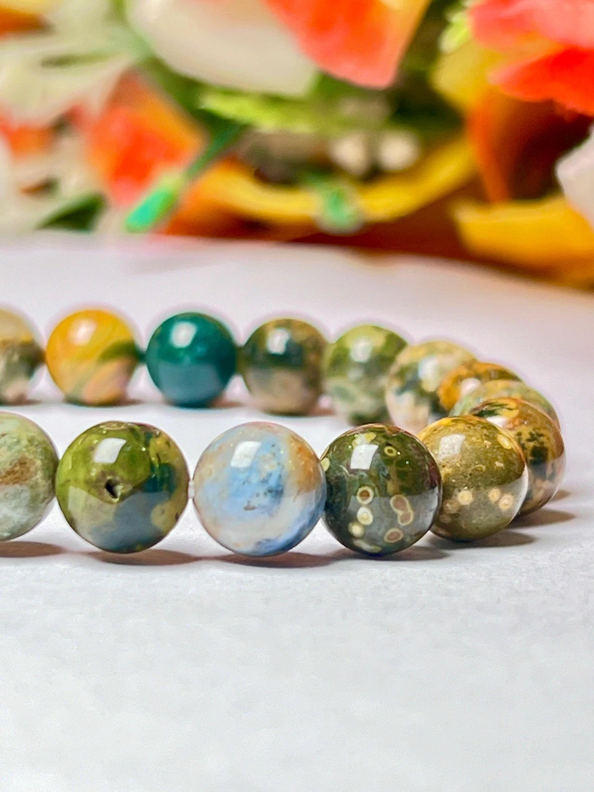 Ocean Jasper Stone Bracelet l Stretchable Bracelet l Unisex Bracelet l 8 MM Bracelet