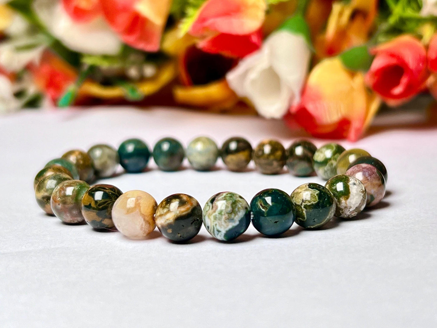 Ocean Jasper Stone Bracelet l Stretchable Bracelet l Unisex Bracelet l 8 MM Bracelet