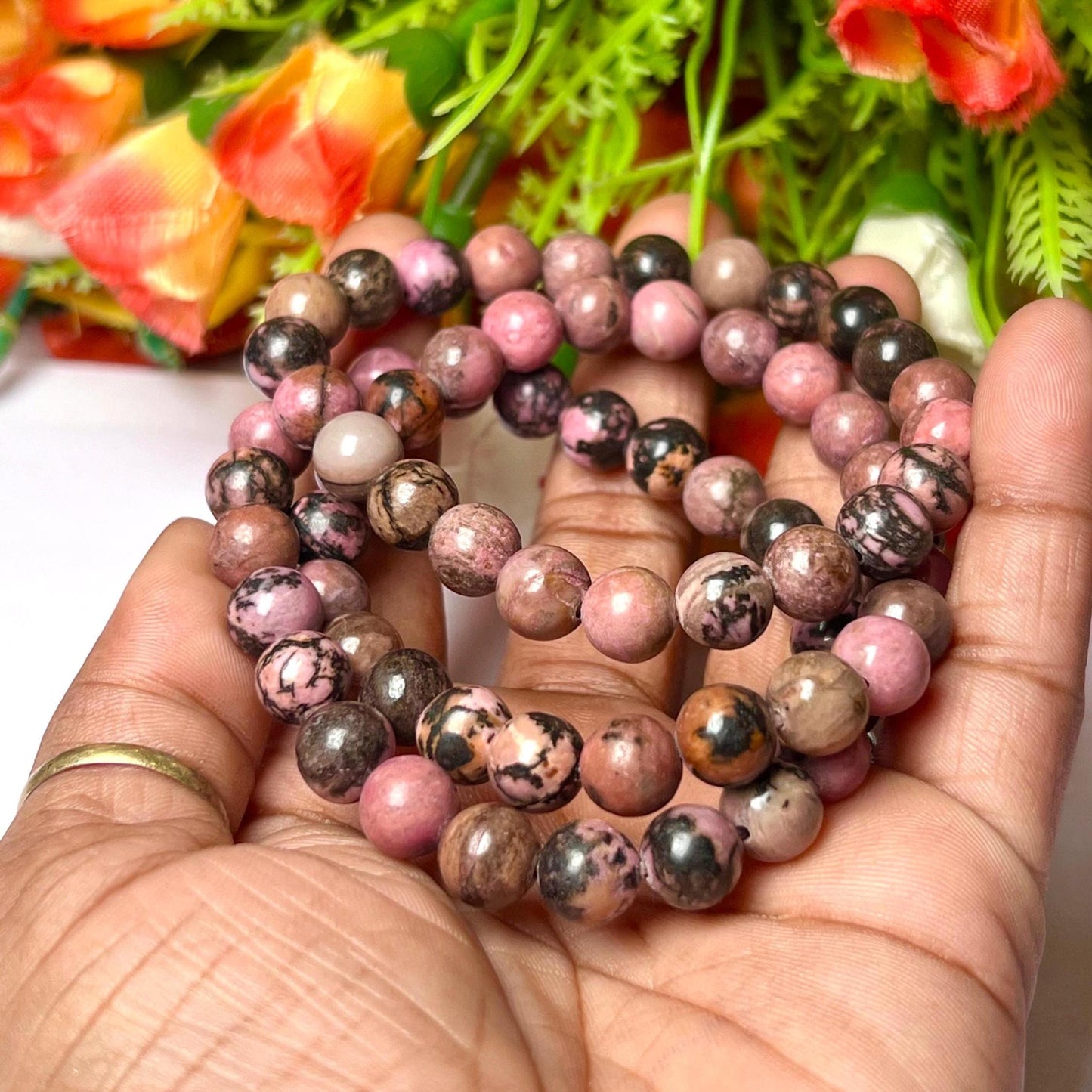 Rhodonite Stone Bracelet l Stretchable Bracelet l Unisex Bracelet l 8 MM Bracelet