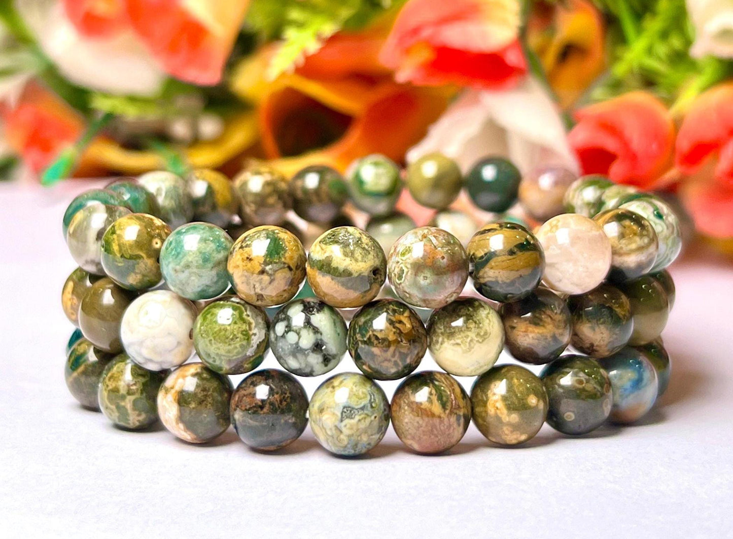 Ocean Jasper Stone Bracelet l Stretchable Bracelet l Unisex Bracelet l 8 MM Bracelet