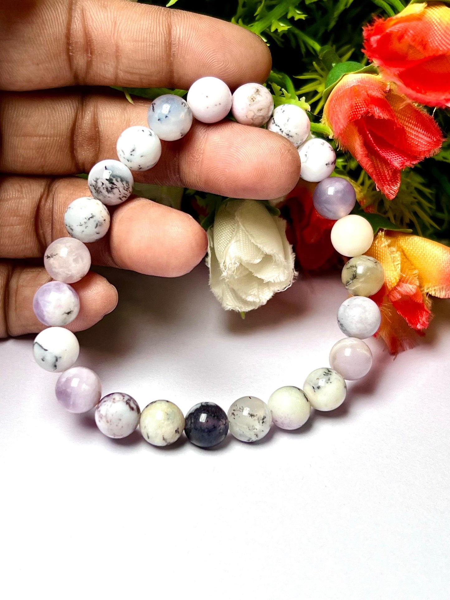 Dendrite Agate Stone Bracelet l Stretchable Bracelet l Unisex Bracelet l 8 MM Bracelet