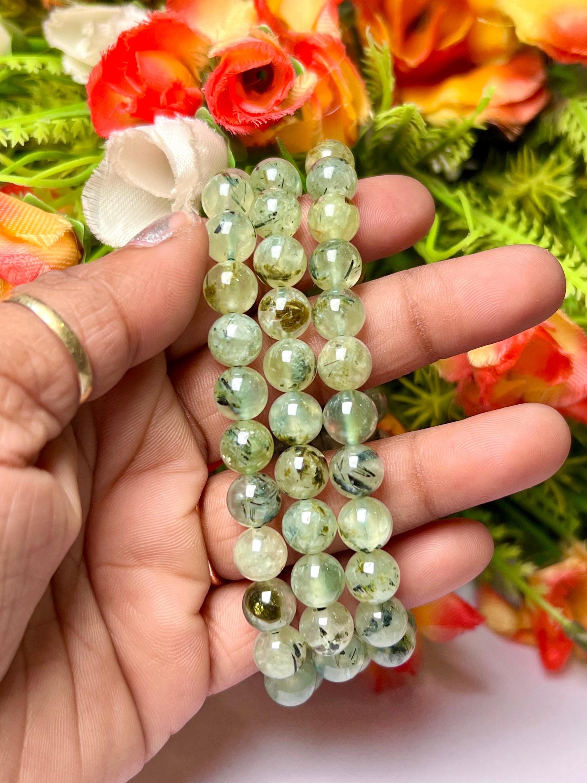 Prehnite Stone Bracelet l Stretchable Bracelet l Unisex Bracelet l 8 MM Bracelet