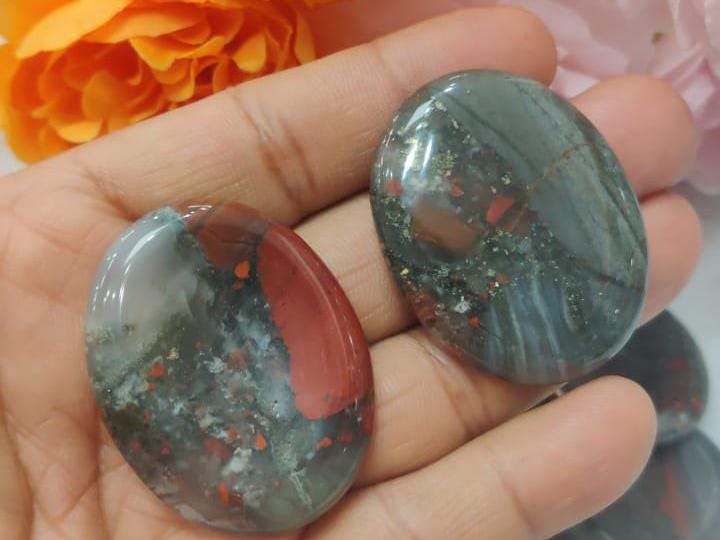 African bloodstone Worry Stone – Crystal Worry Stone – Pocket Stone – Healing Crystal - 4cmx3cm Thumb Stone One (1) Piece