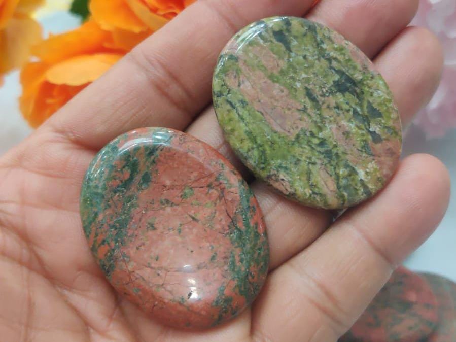 Unakite Jasper Stone Worry Stone – Crystal Worry Stone – Pocket Stone – Healing Crystal - 4cmx3cm Thumb Stone One (1) Piece