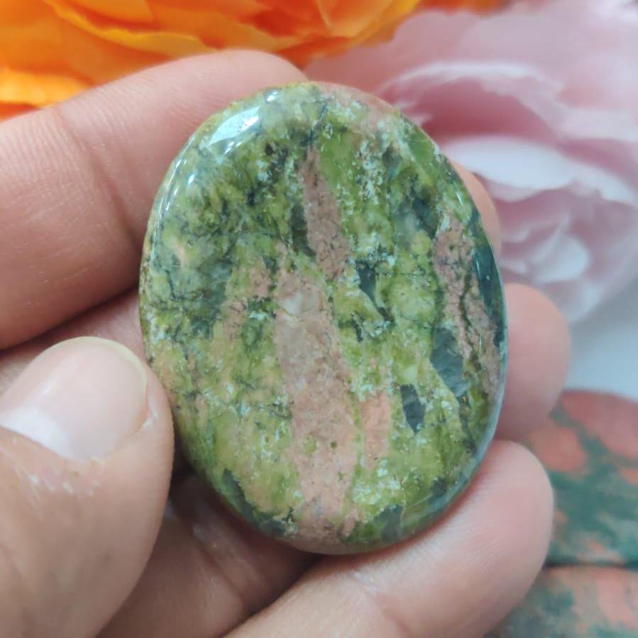 Unakite Jasper Stone Worry Stone – Crystal Worry Stone – Pocket Stone – Healing Crystal - 4cmx3cm Thumb Stone One (1) Piece