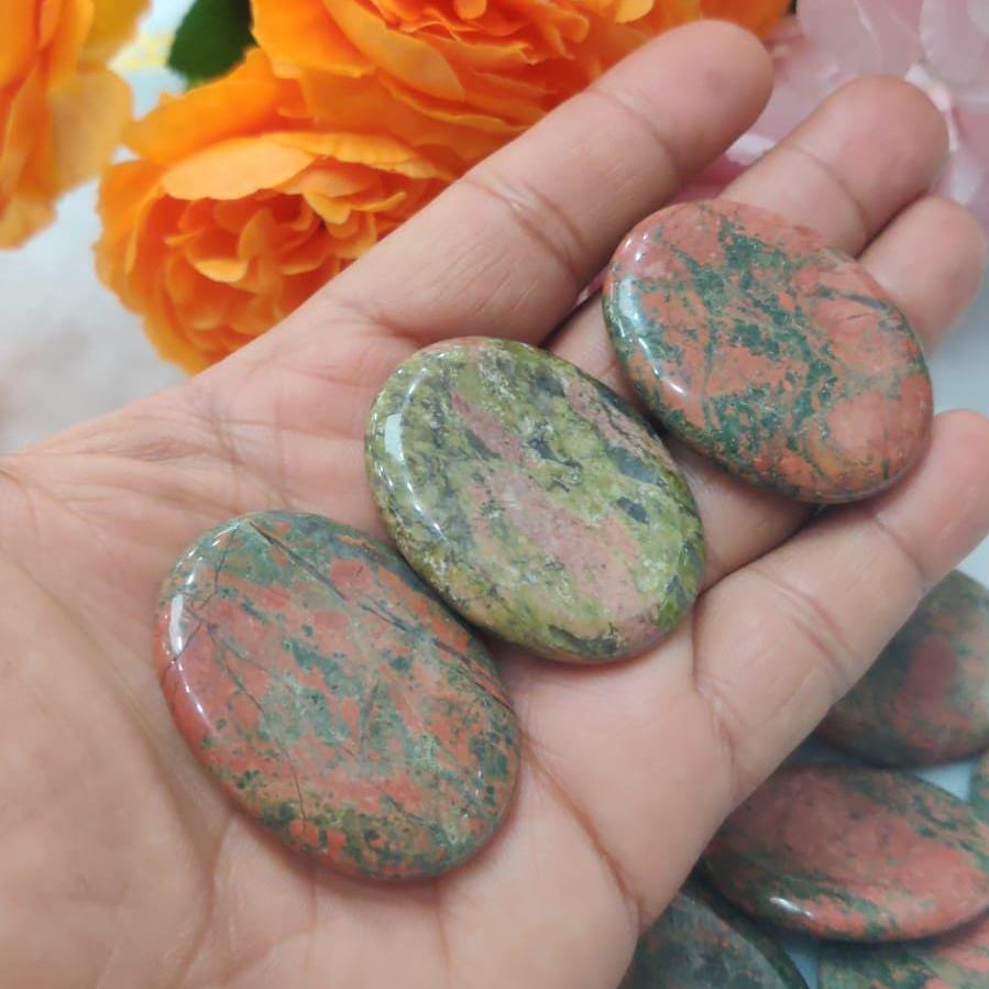 Unakite Jasper Stone Worry Stone – Crystal Worry Stone – Pocket Stone – Healing Crystal - 4cmx3cm Thumb Stone One (1) Piece