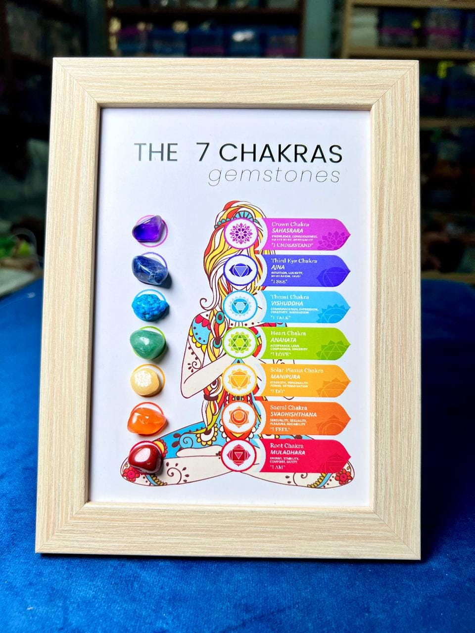 CHAKRA STONES SET Wooden Frame 7 Healing Crystals Kit with Light for Chakra Balancing & Crystal Therapy Meditation Energy Decor Gift For All