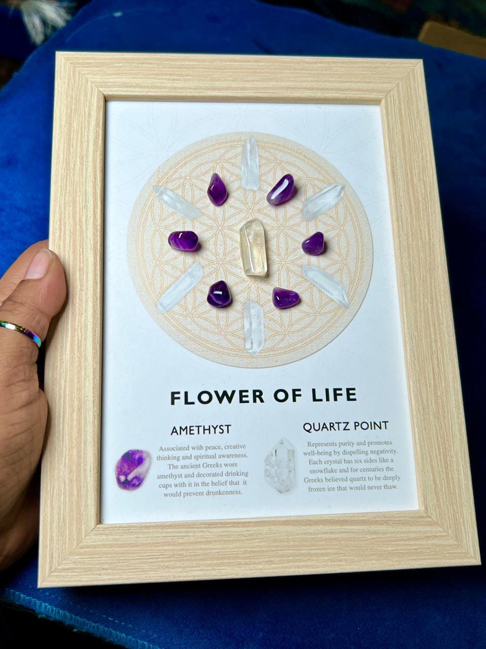 Flower Of Life Gemstone Crystal Grid Set Decoration with Wooden Frame Gift for All