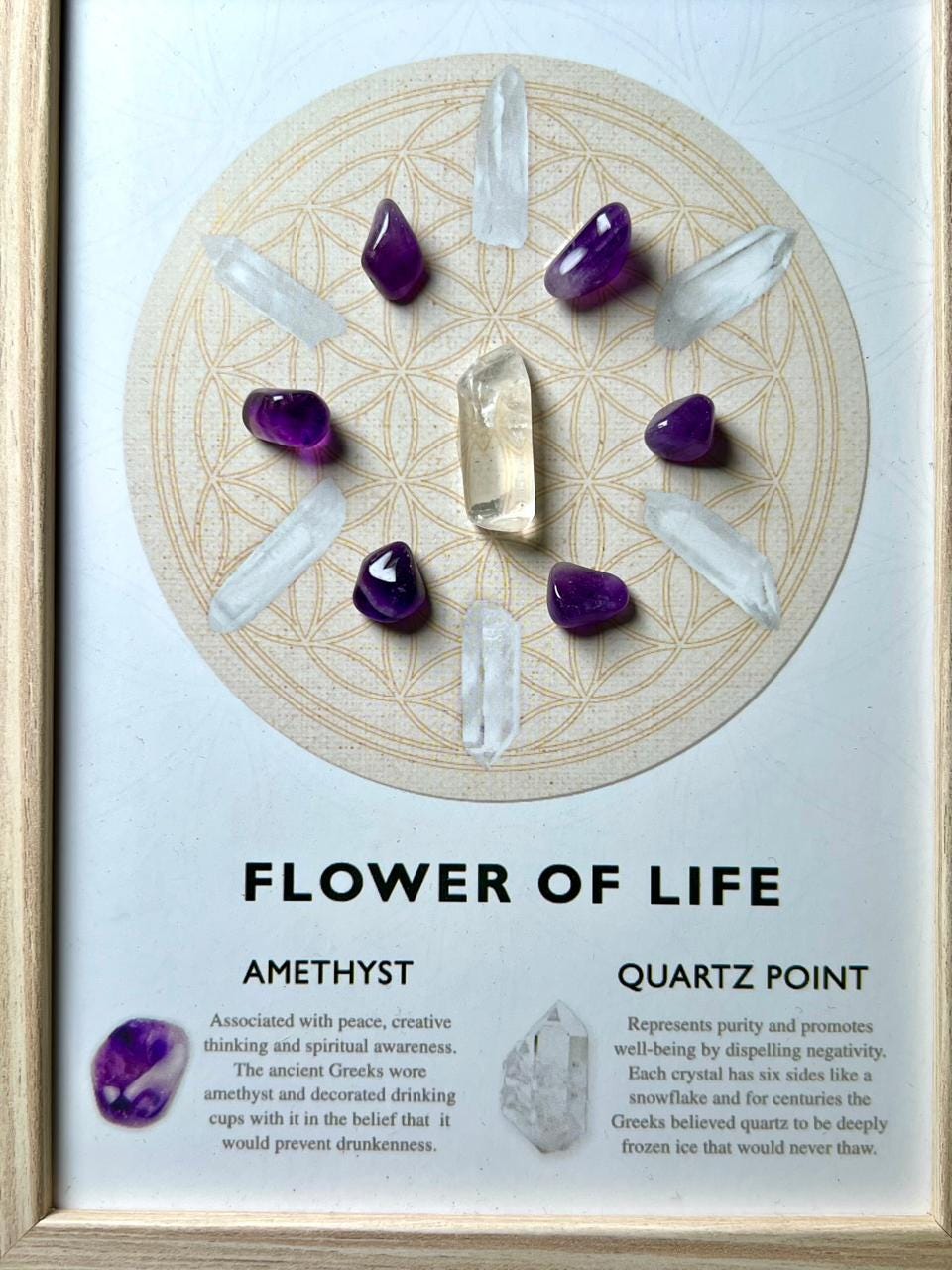 Flower Of Life Gemstone Crystal Grid Set Decoration with Wooden Frame Gift for All