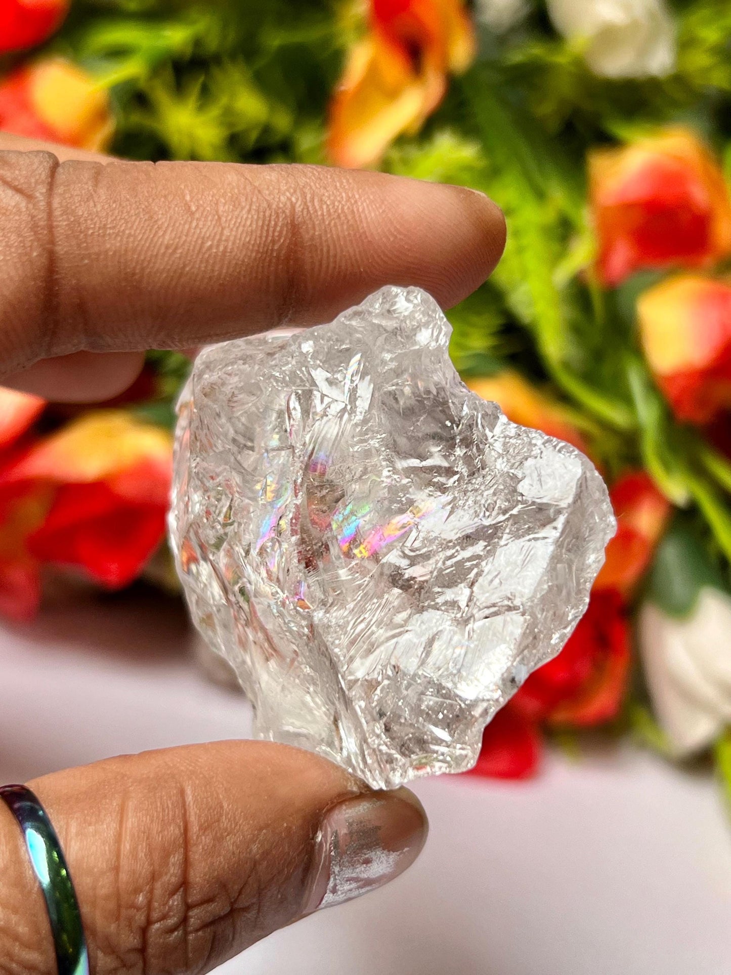 Premium Rainbow Satyaloka Quartz Crystal Natural Rough Stone with Beautiful Rainbow 59 Gram