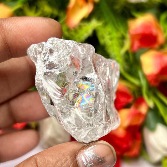 Premium Rainbow Satyaloka Quartz Crystal Natural Rough Stone with Beautiful Rainbow 59 Gram