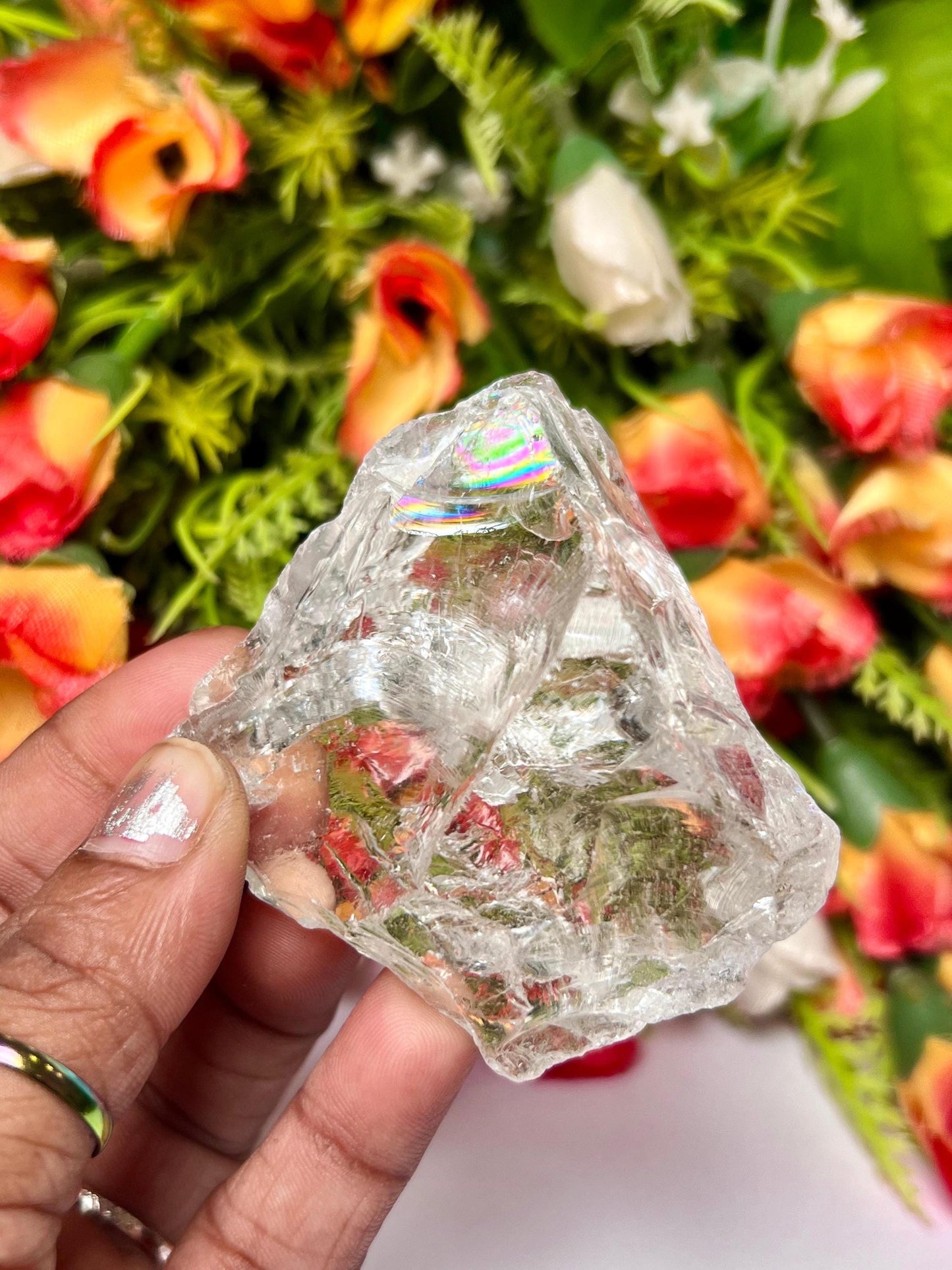 Premium Rainbow Satyaloka Quartz Crystal Natural Rough Stone with Beautiful Rainbow 107 Gram