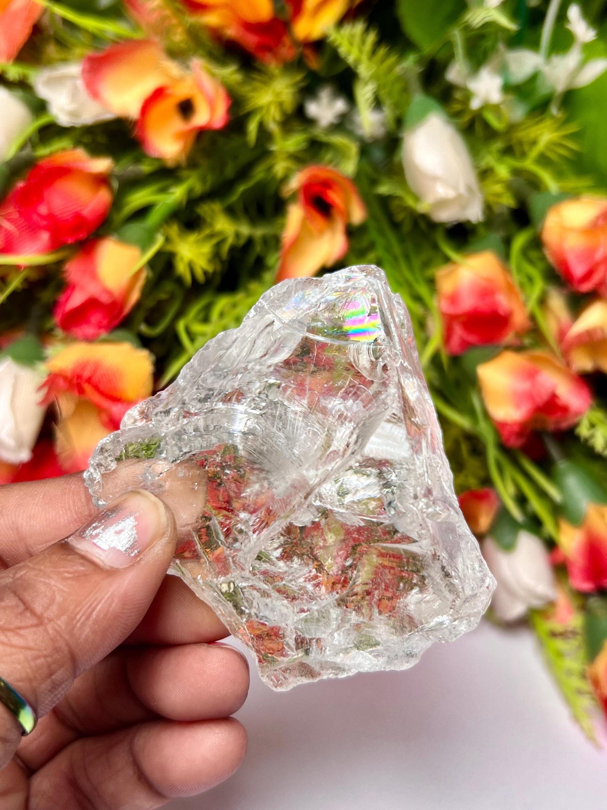 Premium Rainbow Satyaloka Quartz Crystal Natural Rough Stone with Beautiful Rainbow 107 Gram