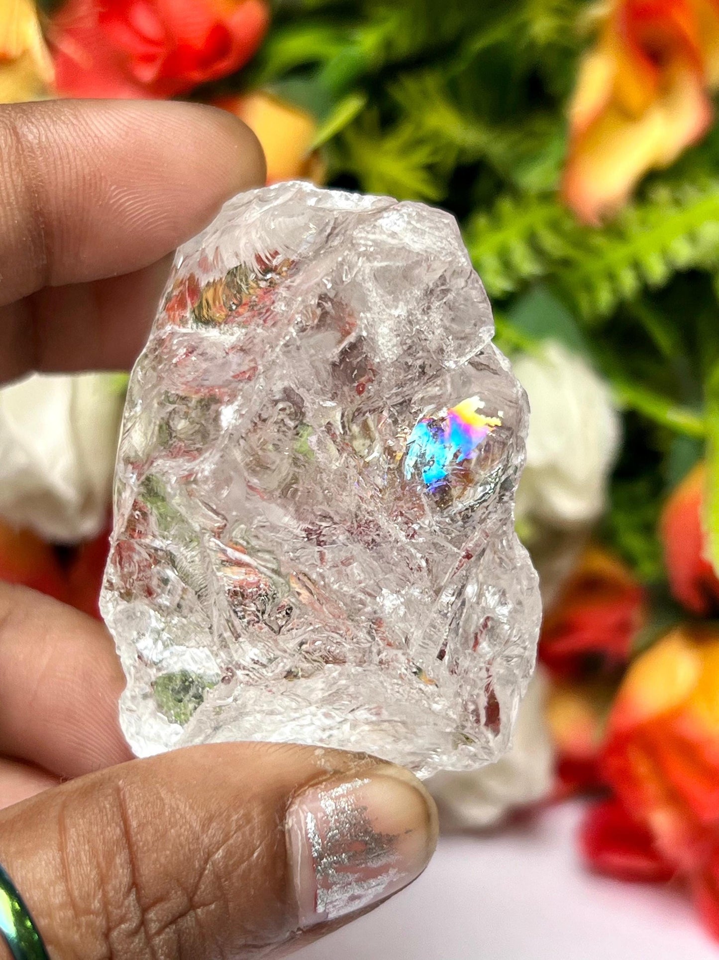 Premium Rainbow Satyaloka Quartz Crystal Natural Rough Stone with Beautiful Rainbow 57 Gram