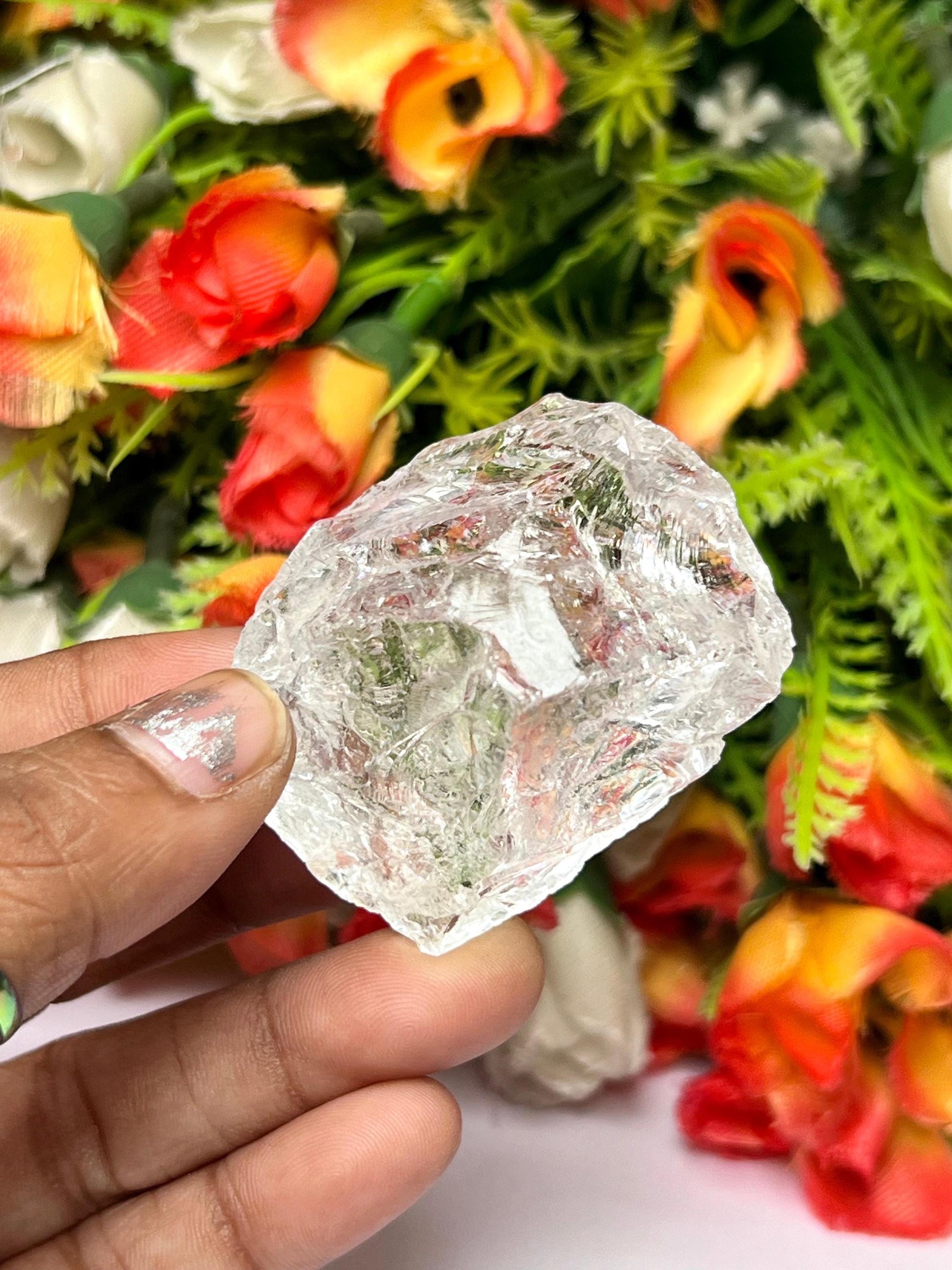 Premium Rainbow Satyaloka Quartz Crystal Natural Rough Stone with Beautiful Rainbow 57 Gram