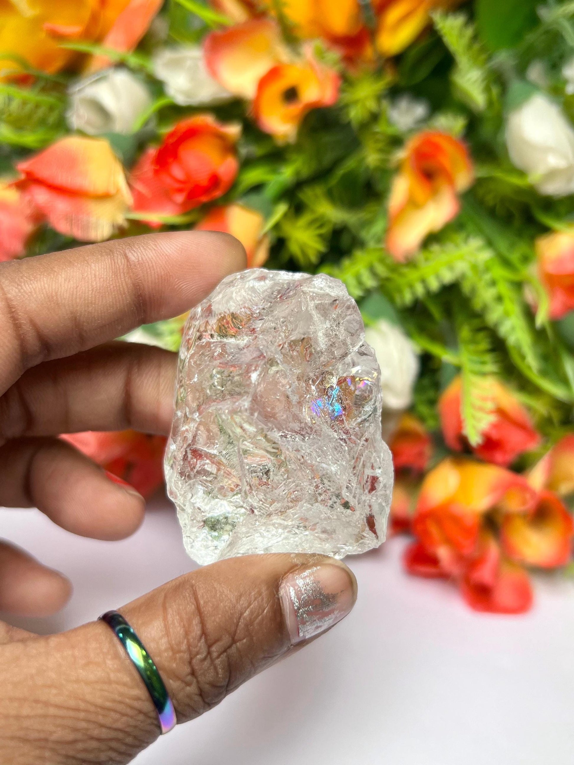 Premium Rainbow Satyaloka Quartz Crystal Natural Rough Stone with Beautiful Rainbow 57 Gram