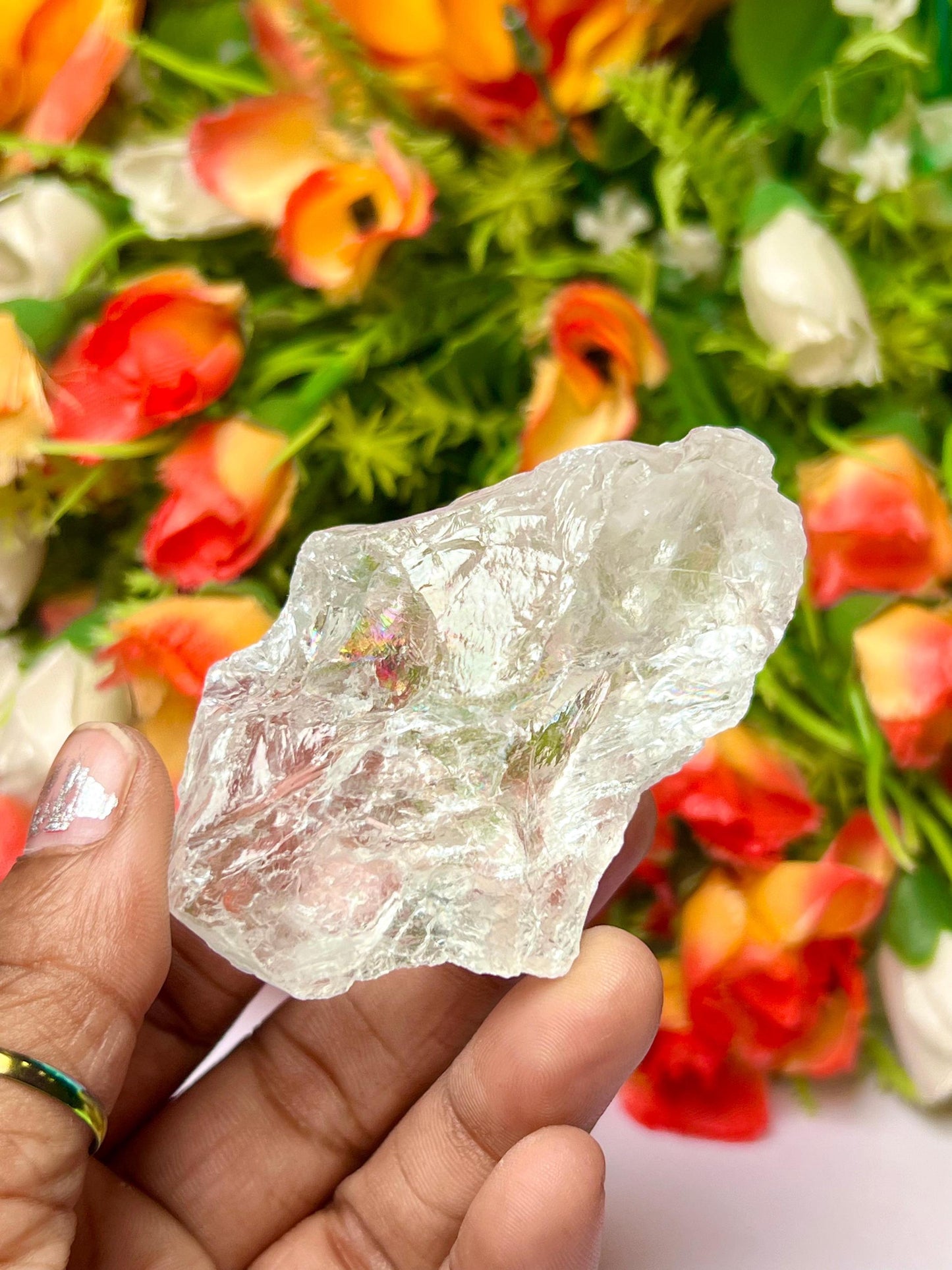 Premium Rainbow Satyaloka Quartz Crystal Natural Rough Stone with Beautiful Rainbow 76 Gram